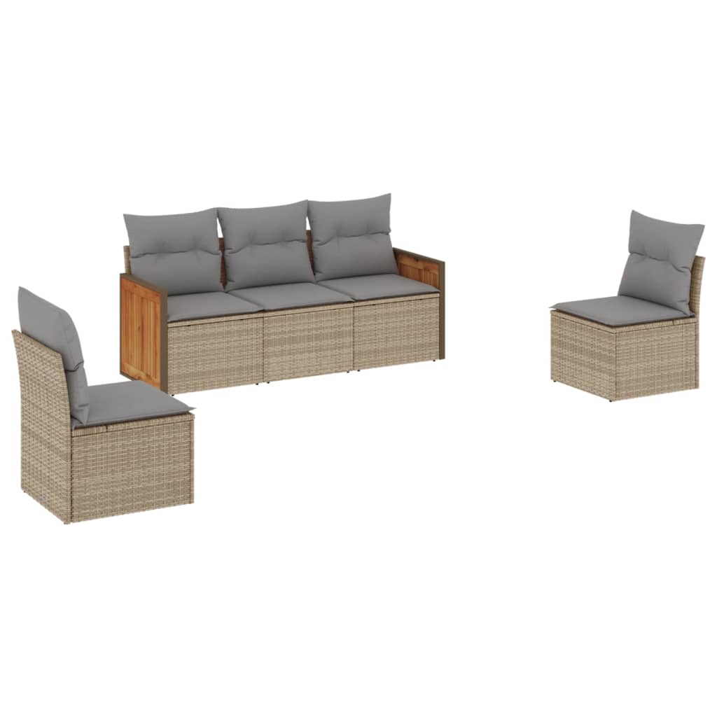 vidaXL Set canapele de grădină cu perne, 5 piese, bej, poliratan