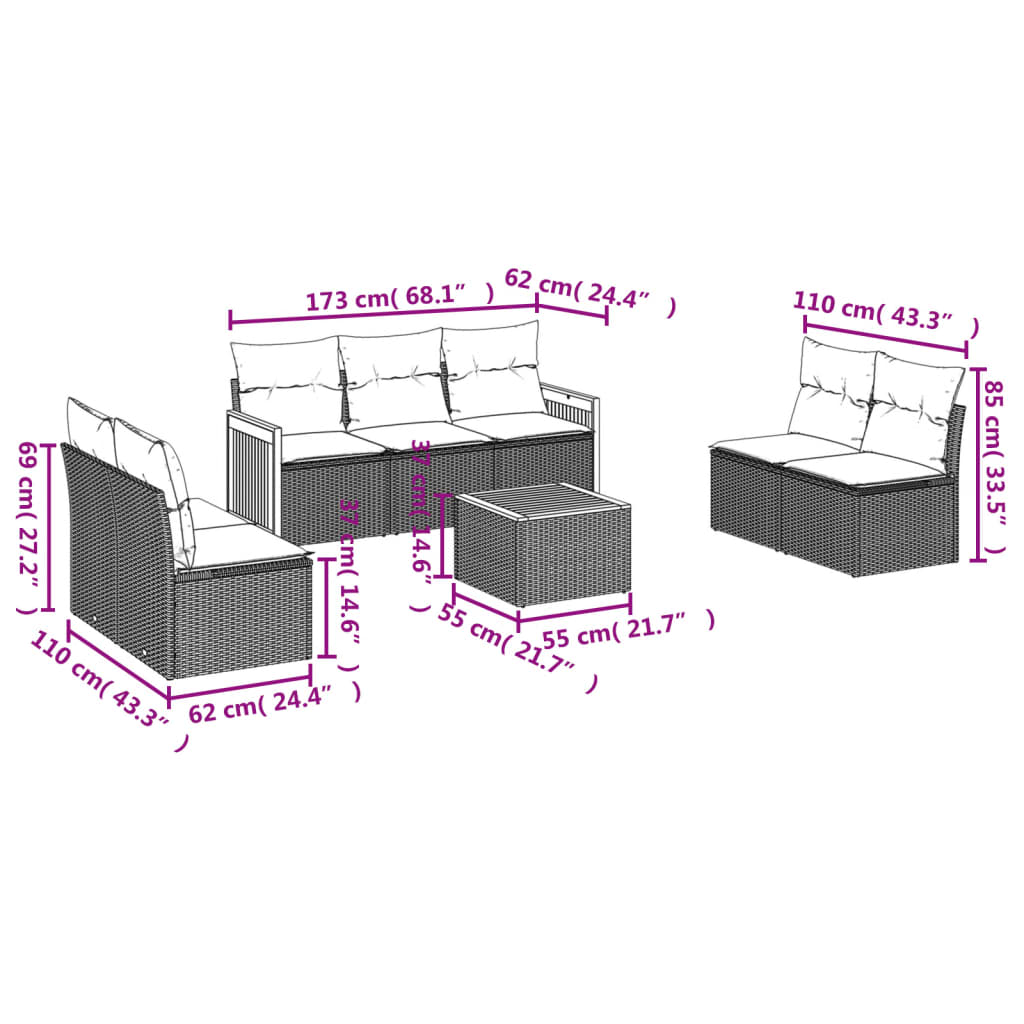 vidaXL Set mobilier de grădină cu perne, 8 piese, negru, poliratan