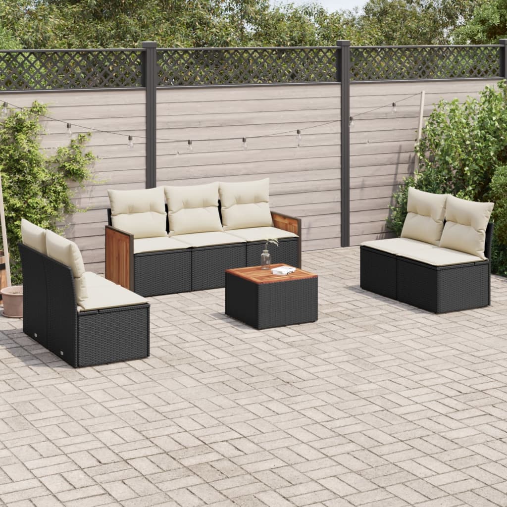 vidaXL Set mobilier de grădină cu perne, 8 piese, negru, poliratan vidaXL Set mobilier de grădină cu perne, 8 piese, negru, poliratan