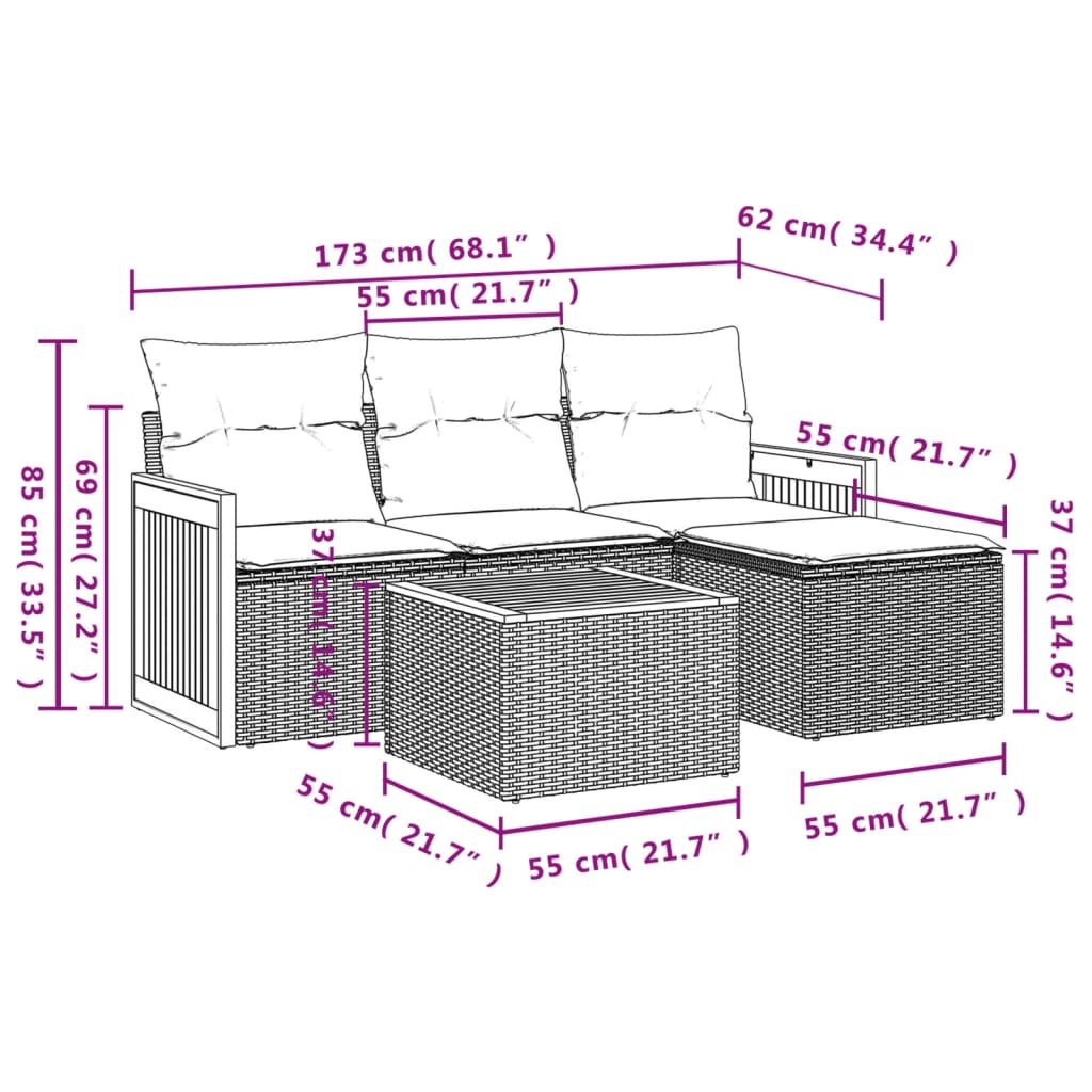 vidaXL Set canapele de grădină cu perne, 5 piese, bej, poliratan