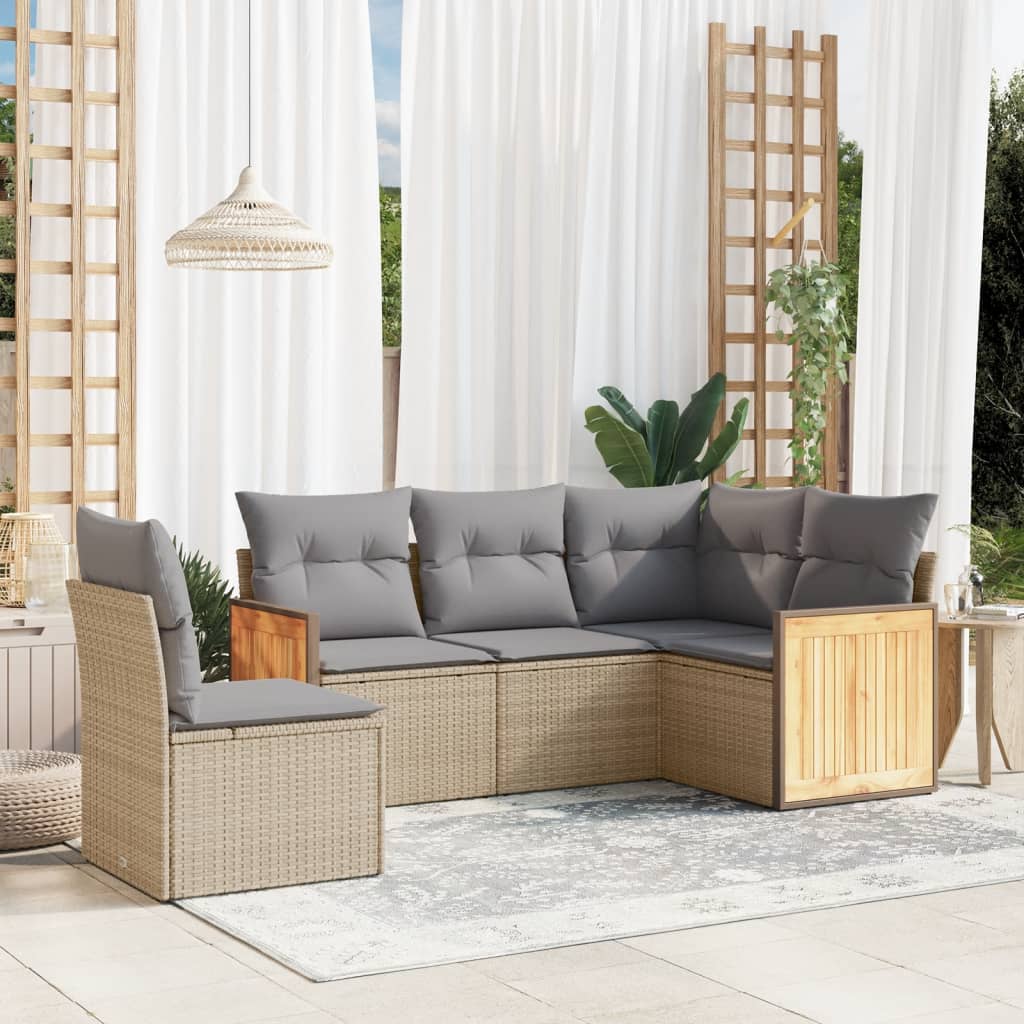 vidaXL Set canapele de grădină cu perne, 5 piese, bej, poliratan vidaXL Set canapele de grădină cu perne, 5 piese, bej, poliratan