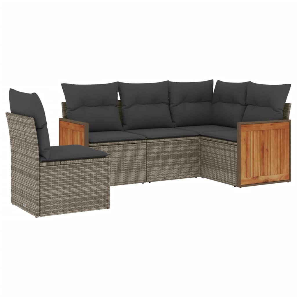 vidaXL Set canapea de grădină cu perne, 5 piese, gri, poliratan vidaXL Set canapea de grădină cu perne, 5 piese, gri, poliratan