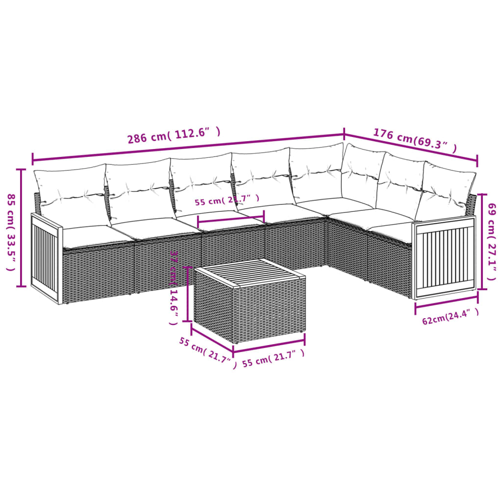 vidaXL Set mobilier de grădină cu perne, 8 piese, negru, poliratan