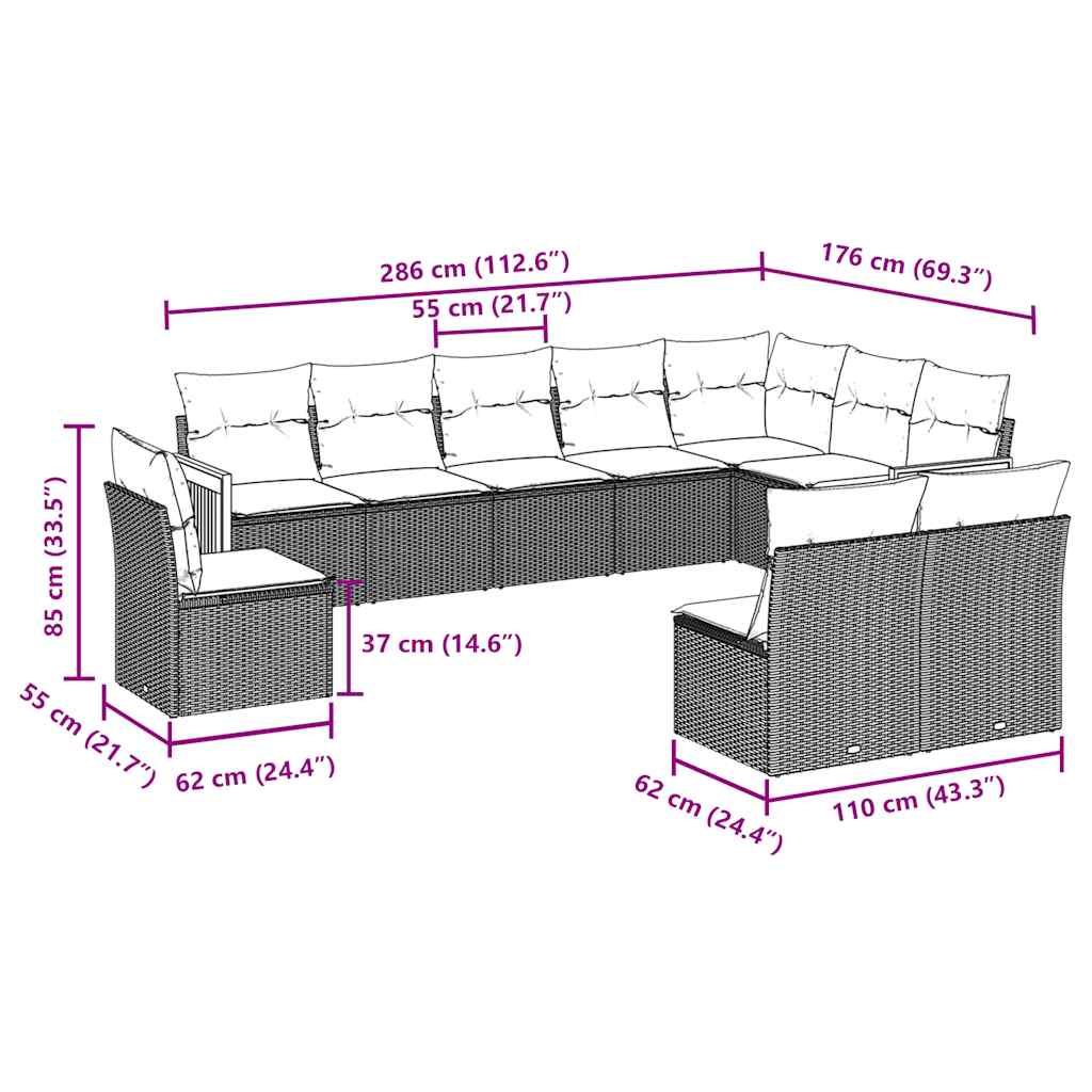 vidaXL Set canapele de grădină cu perne, 10 piese, negru, poliratan vidaXL Set canapele de grădină cu perne, 10 piese, negru, poliratan