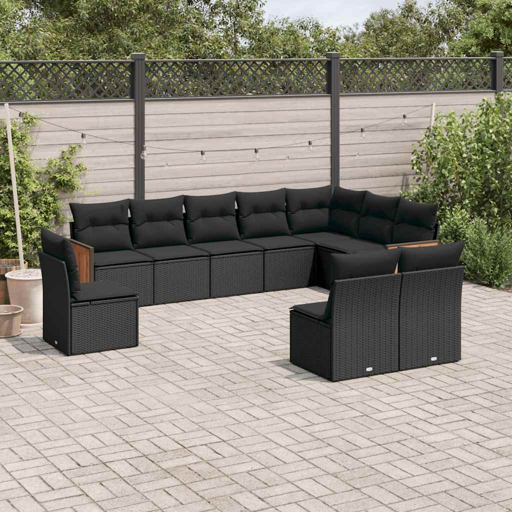 vidaXL Set canapele de grădină cu perne, 10 piese, negru, poliratan vidaXL Set canapele de grădină cu perne, 10 piese, negru, poliratan