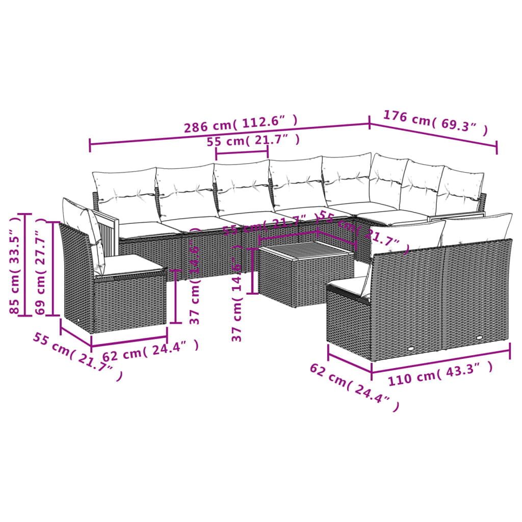 vidaXL Set canapele de grădină cu perne, 11 piese, bej, poliratan vidaXL Set canapele de grădină cu perne, 11 piese, bej, poliratan