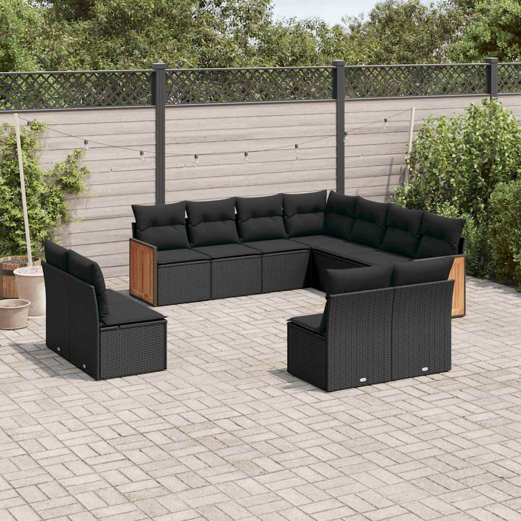 vidaXL Set canapele de grădină cu perne, 11 piese, negru, poliratan