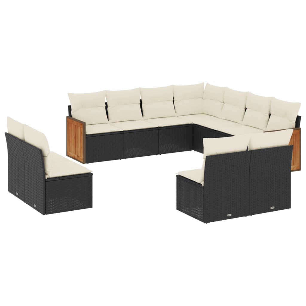 vidaXL Set canapele de grădină cu perne, 11 piese, negru, poliratan