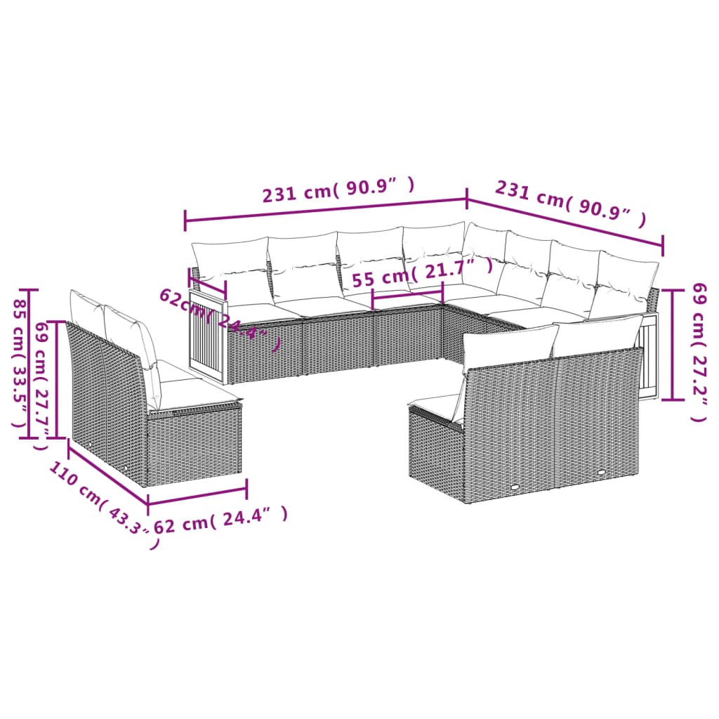 vidaXL Set canapele de grădină cu perne, 11 piese, bej, poliratan vidaXL Set canapele de grădină cu perne, 11 piese, bej, poliratan