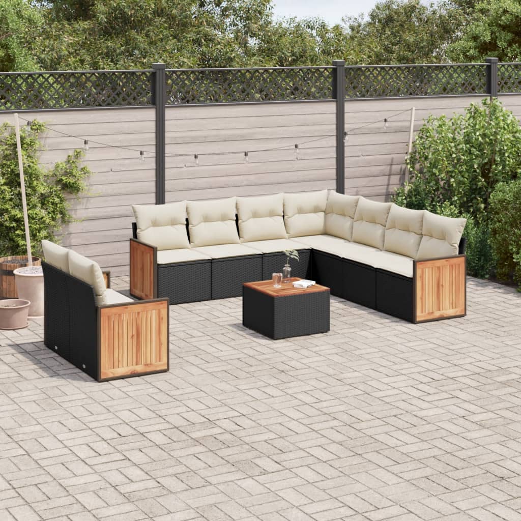 vidaXL Set canapele de grădină cu perne, 10 piese, negru, poliratan vidaXL Set canapele de grădină cu perne, 10 piese, negru, poliratan