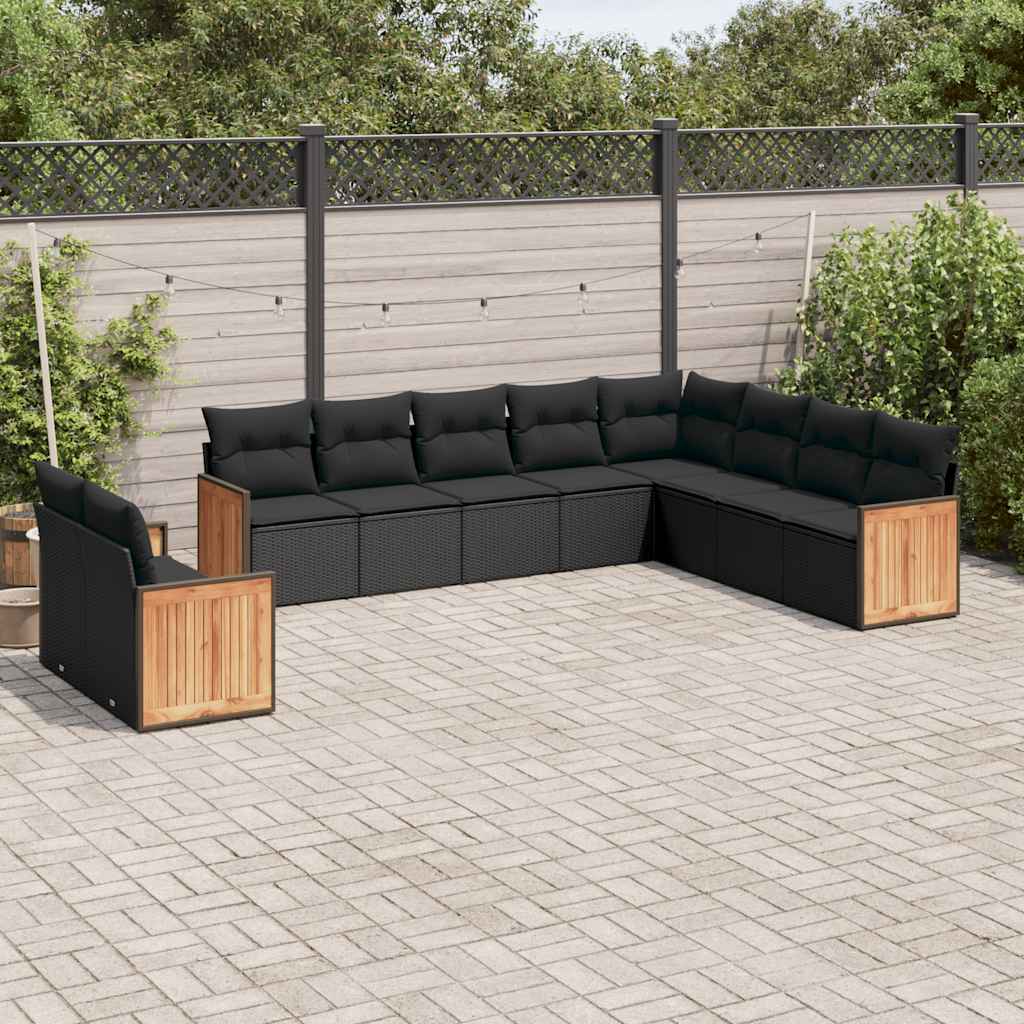 vidaXL Set canapele de grădină cu perne, 10 piese, negru, poliratan vidaXL Set canapele de grădină cu perne, 10 piese, negru, poliratan