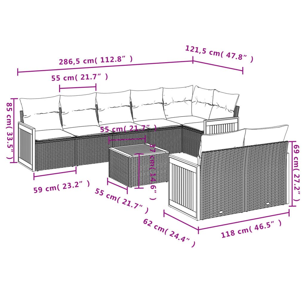 vidaXL Set mobilier de grădină cu perne, 9 piese, negru, poliratan vidaXL Set mobilier de grădină cu perne, 9 piese, negru, poliratan
