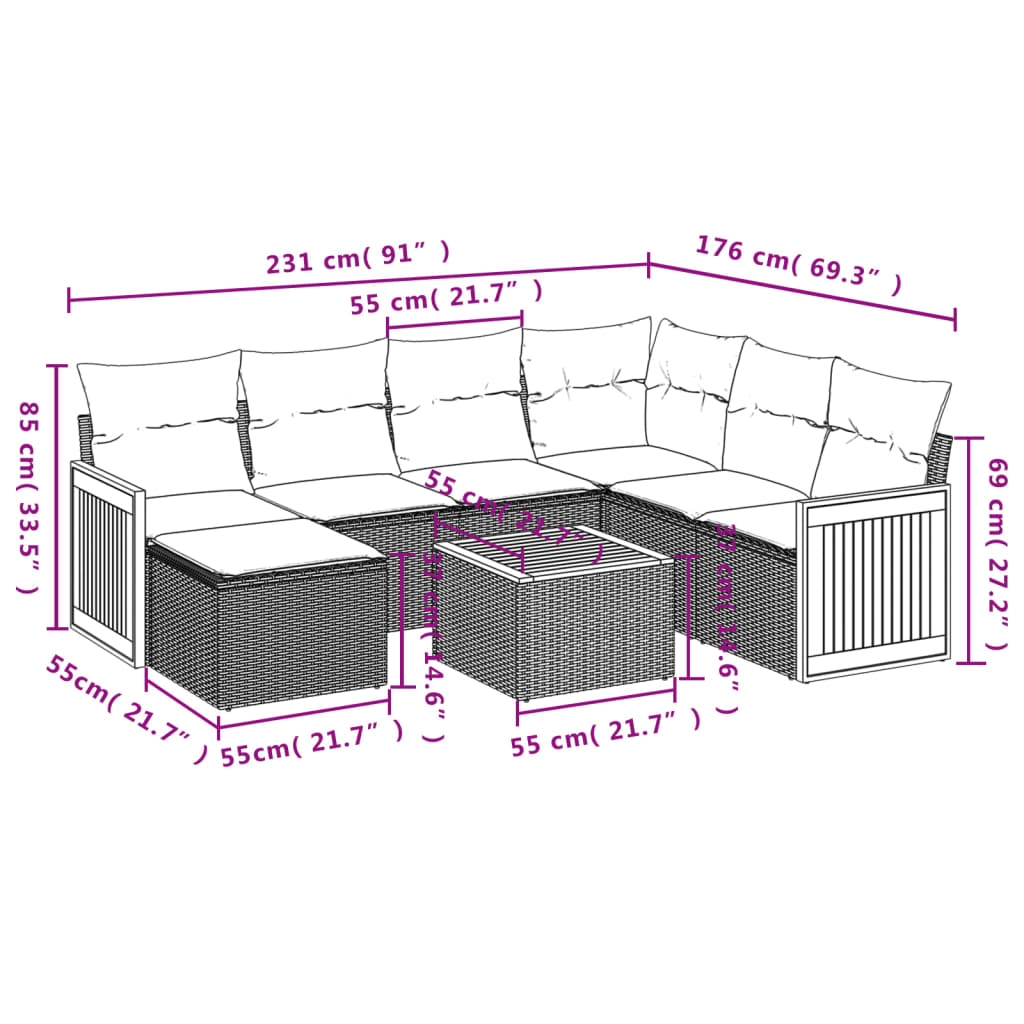 vidaXL Set mobilier de grădină cu perne, 8 piese, negru, poliratan