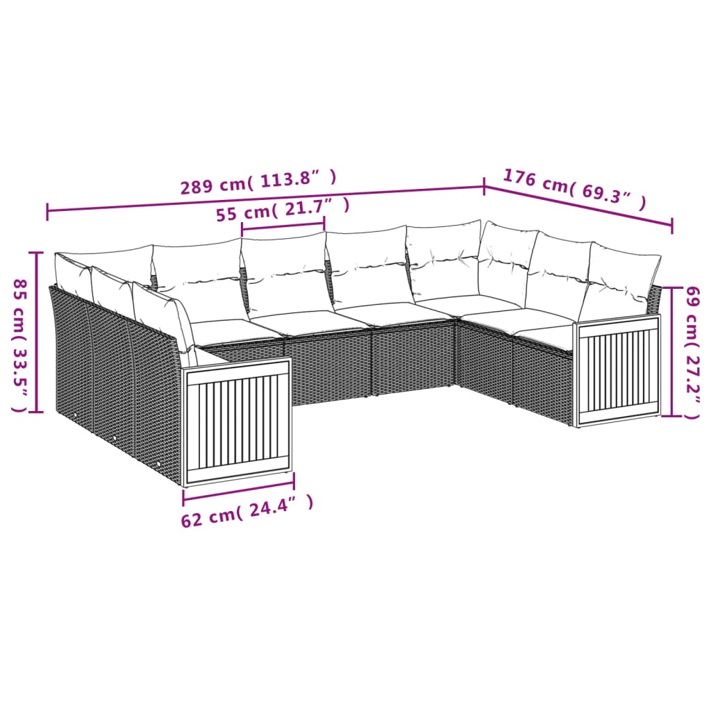 vidaXL Set mobilier de grădină cu perne, 9 piese, negru, poliratan