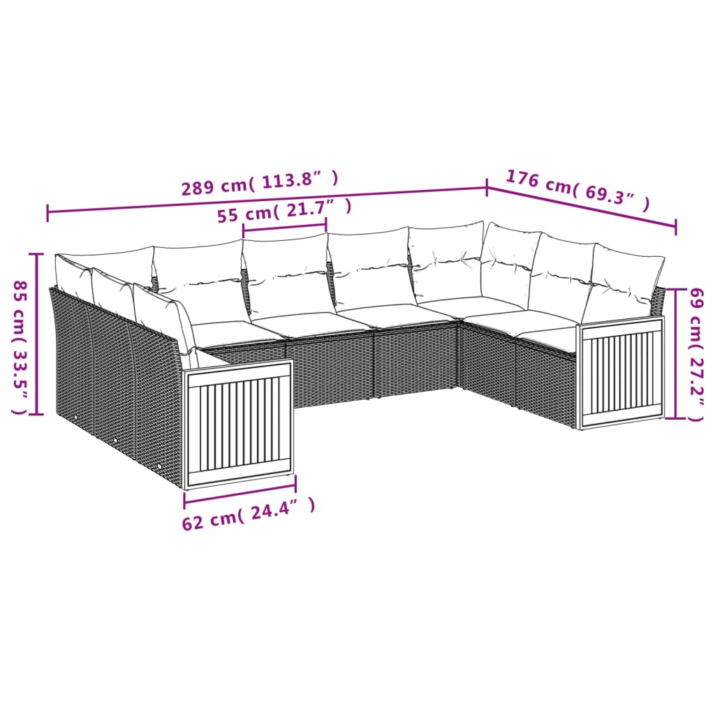 vidaXL Set mobilier de grădină cu perne, 9 piese, negru, poliratan