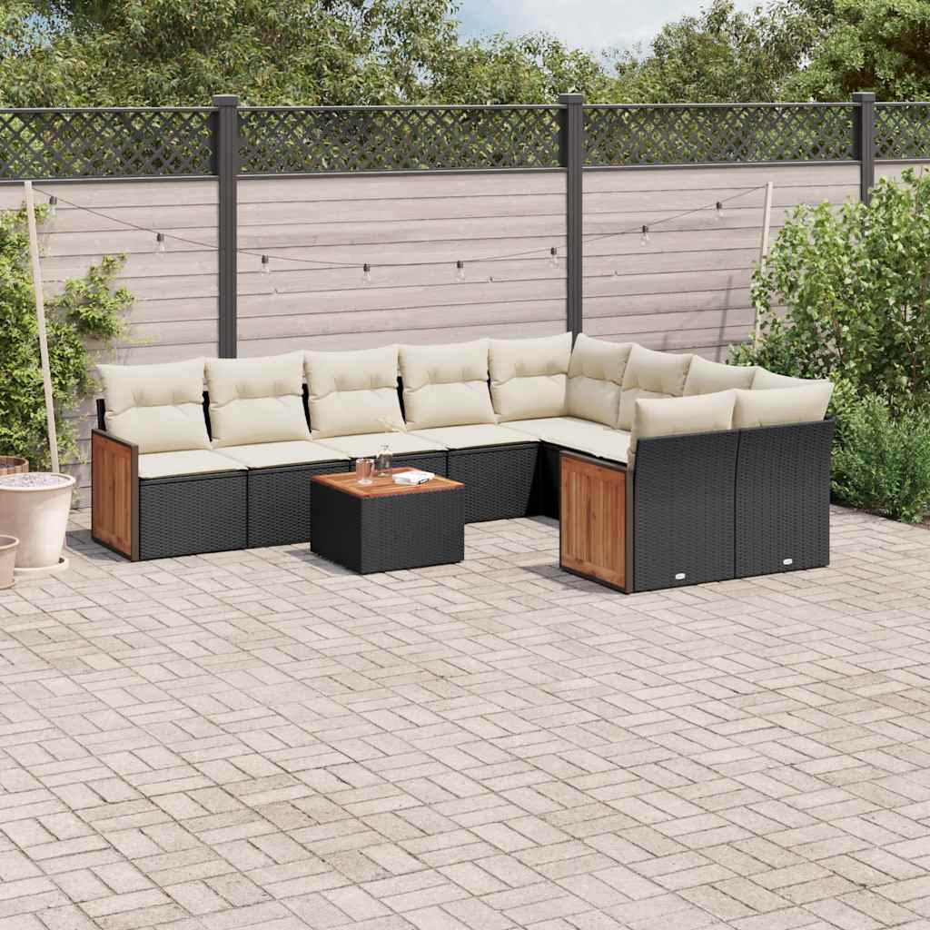 vidaXL Set canapele de grădină cu perne, 10 piese, negru, poliratan vidaXL Set canapele de grădină cu perne, 10 piese, negru, poliratan
