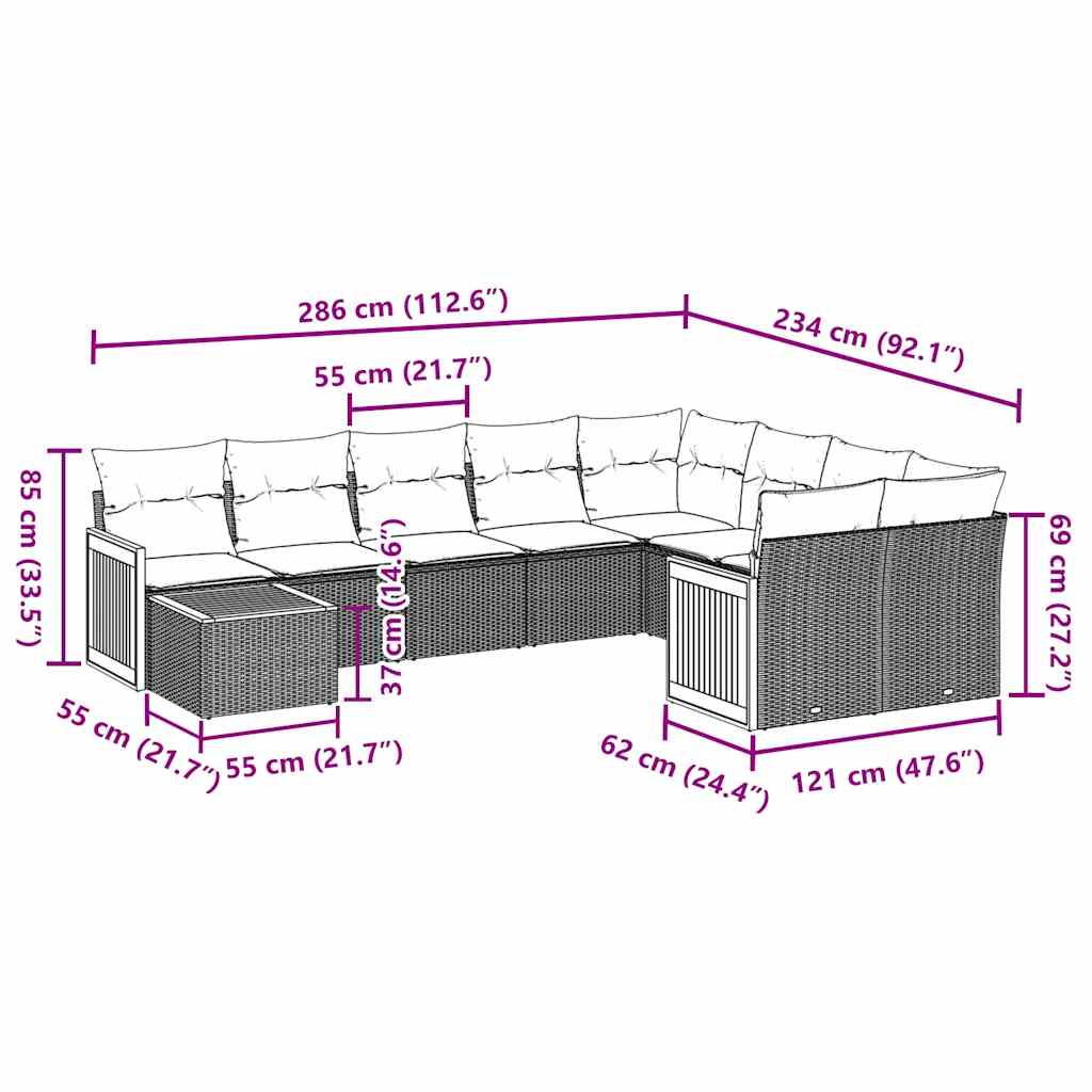 vidaXL Set canapele de grădină cu perne, 10 piese, negru, poliratan