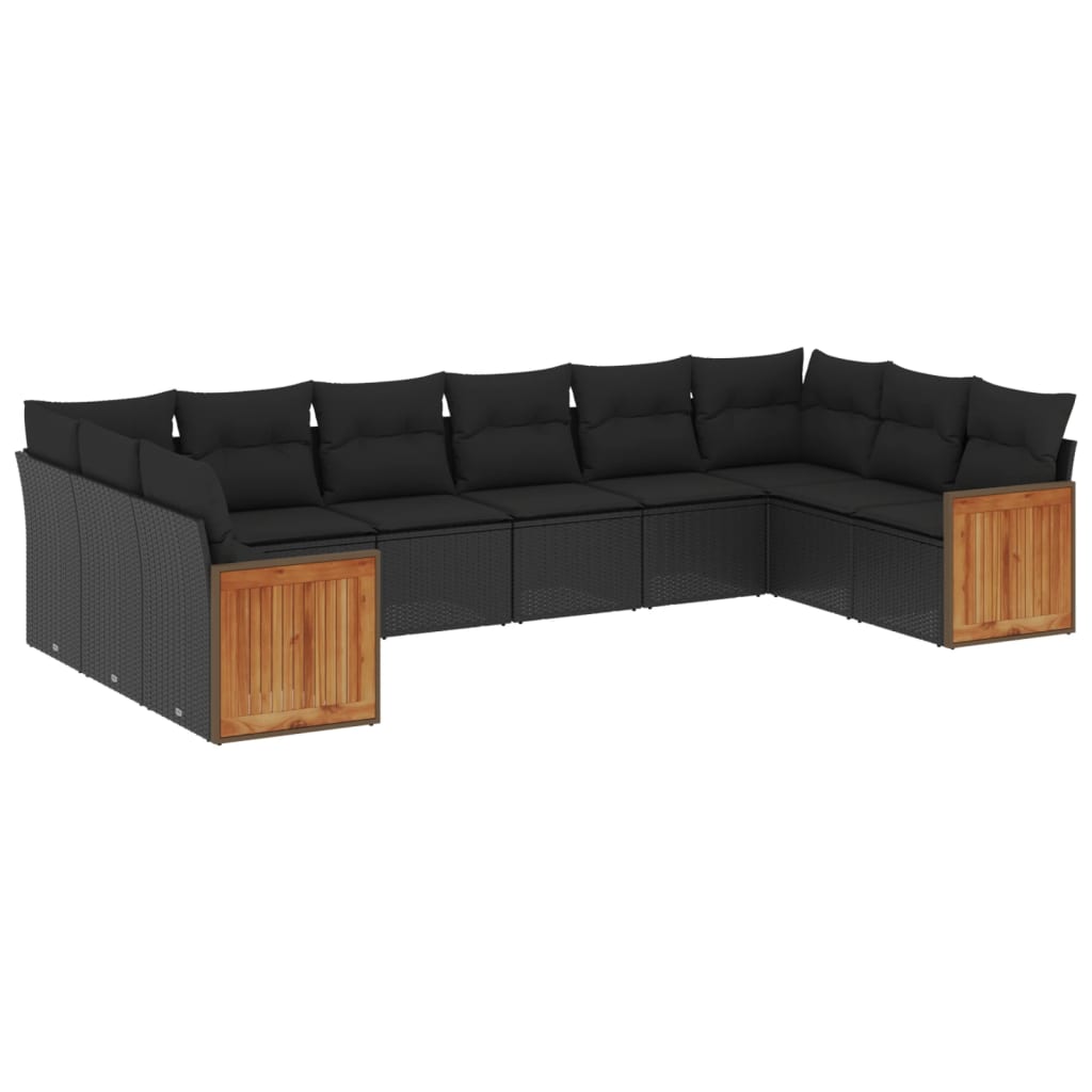 vidaXL Set canapele de grădină cu perne, 10 piese, negru, poliratan vidaXL Set canapele de grădină cu perne, 10 piese, negru, poliratan