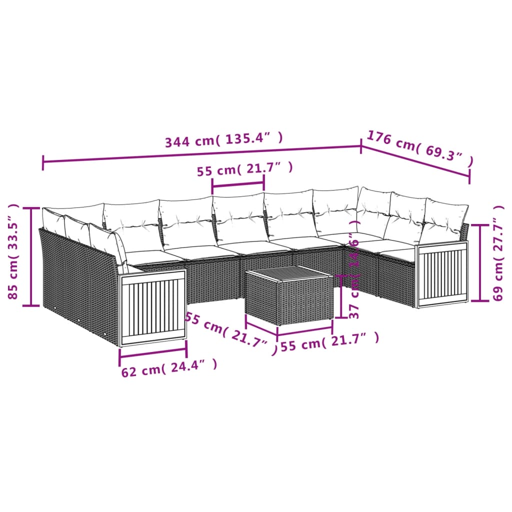 vidaXL Set canapele de grădină cu perne, 11 piese, negru, poliratan vidaXL Set canapele de grădină cu perne, 11 piese, negru, poliratan