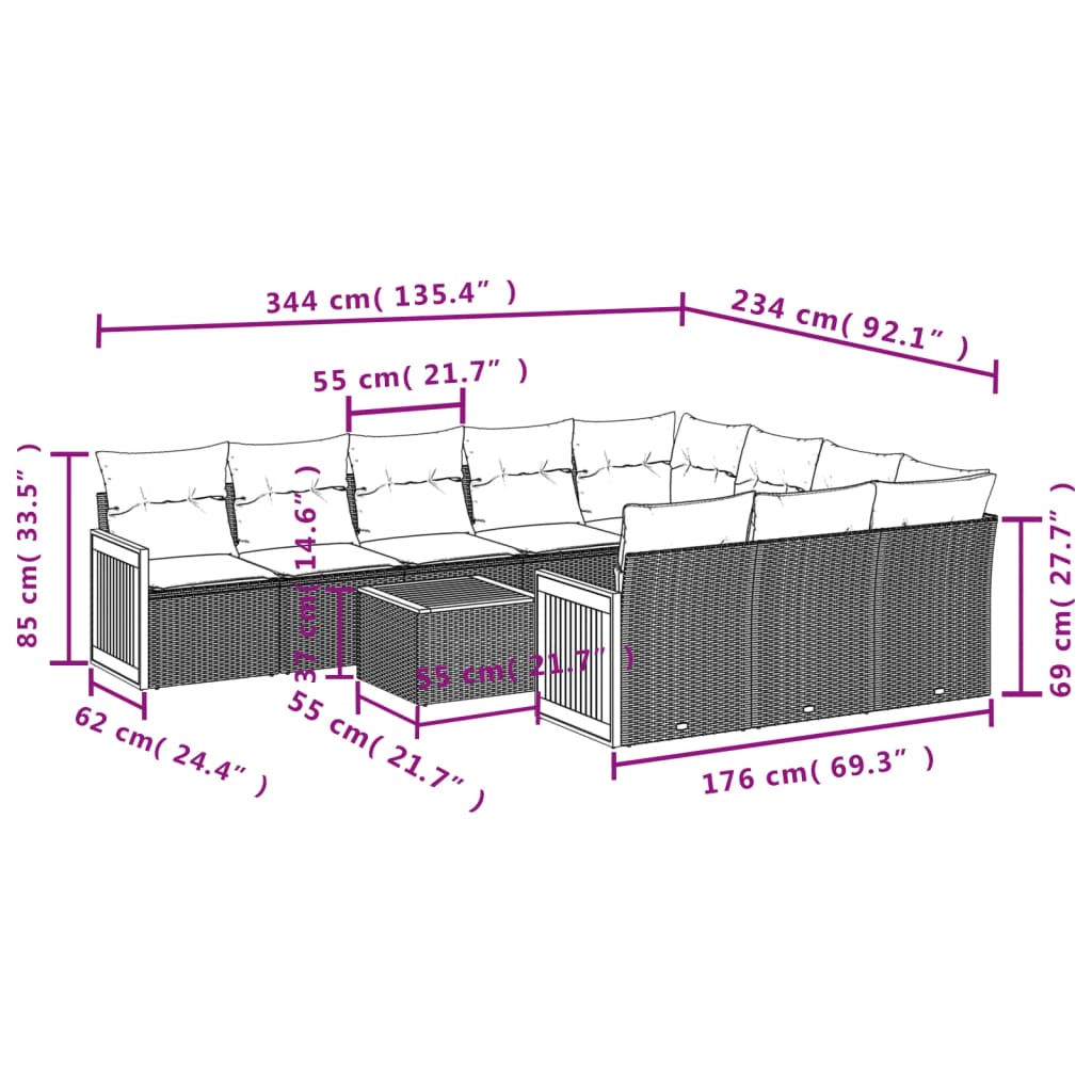 vidaXL Set canapele de grădină cu perne, 11 piese, negru, poliratan vidaXL Set canapele de grădină cu perne, 11 piese, negru, poliratan