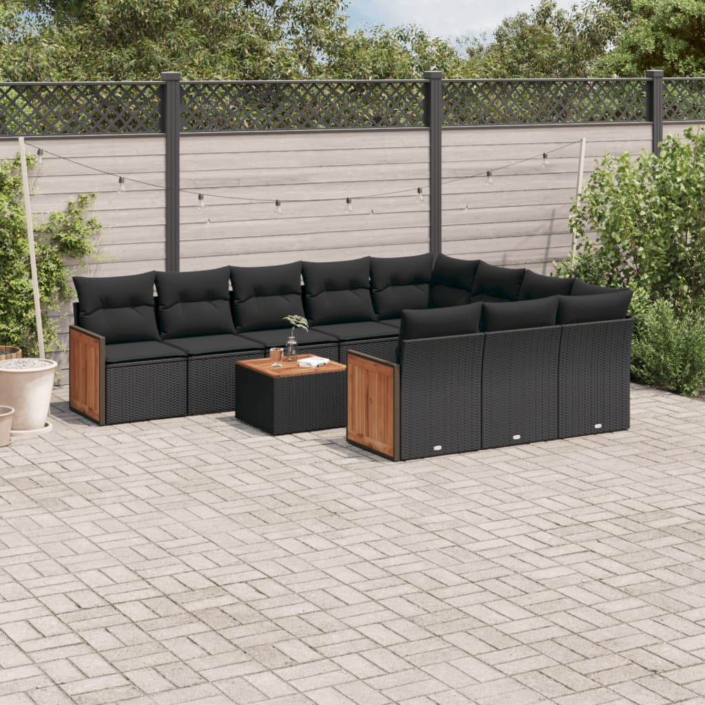vidaXL Set canapele de grădină cu perne, 11 piese, negru, poliratan vidaXL Set canapele de grădină cu perne, 11 piese, negru, poliratan
