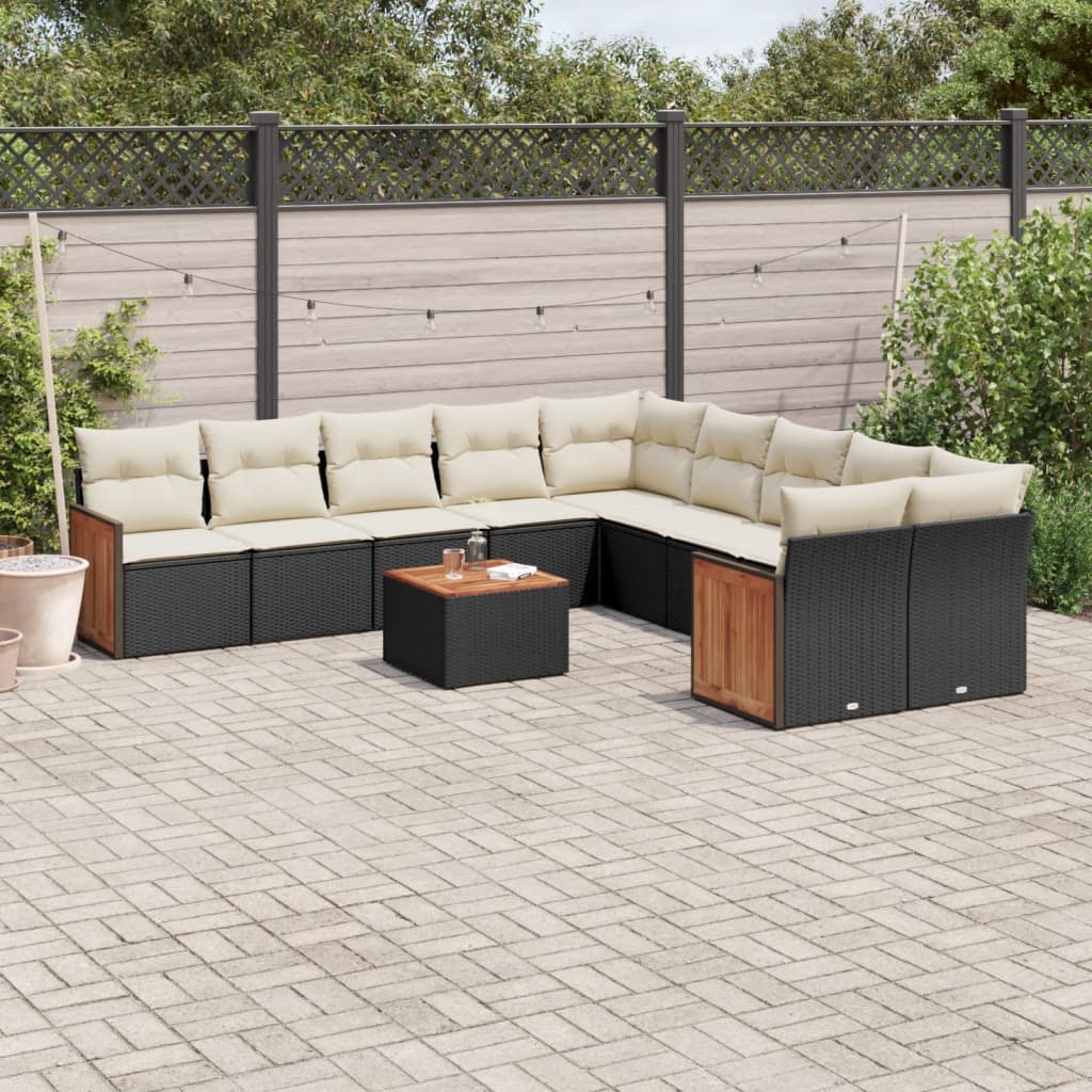 vidaXL Set canapele de grădină cu perne, 11 piese, negru, poliratan vidaXL Set canapele de grădină cu perne, 11 piese, negru, poliratan