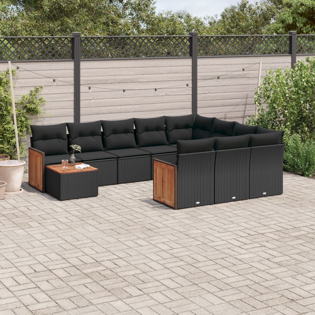 vidaXL Set canapele de grădină cu perne, 11 piese, negru, poliratan vidaXL Set canapele de grădină cu perne, 11 piese, negru, poliratan