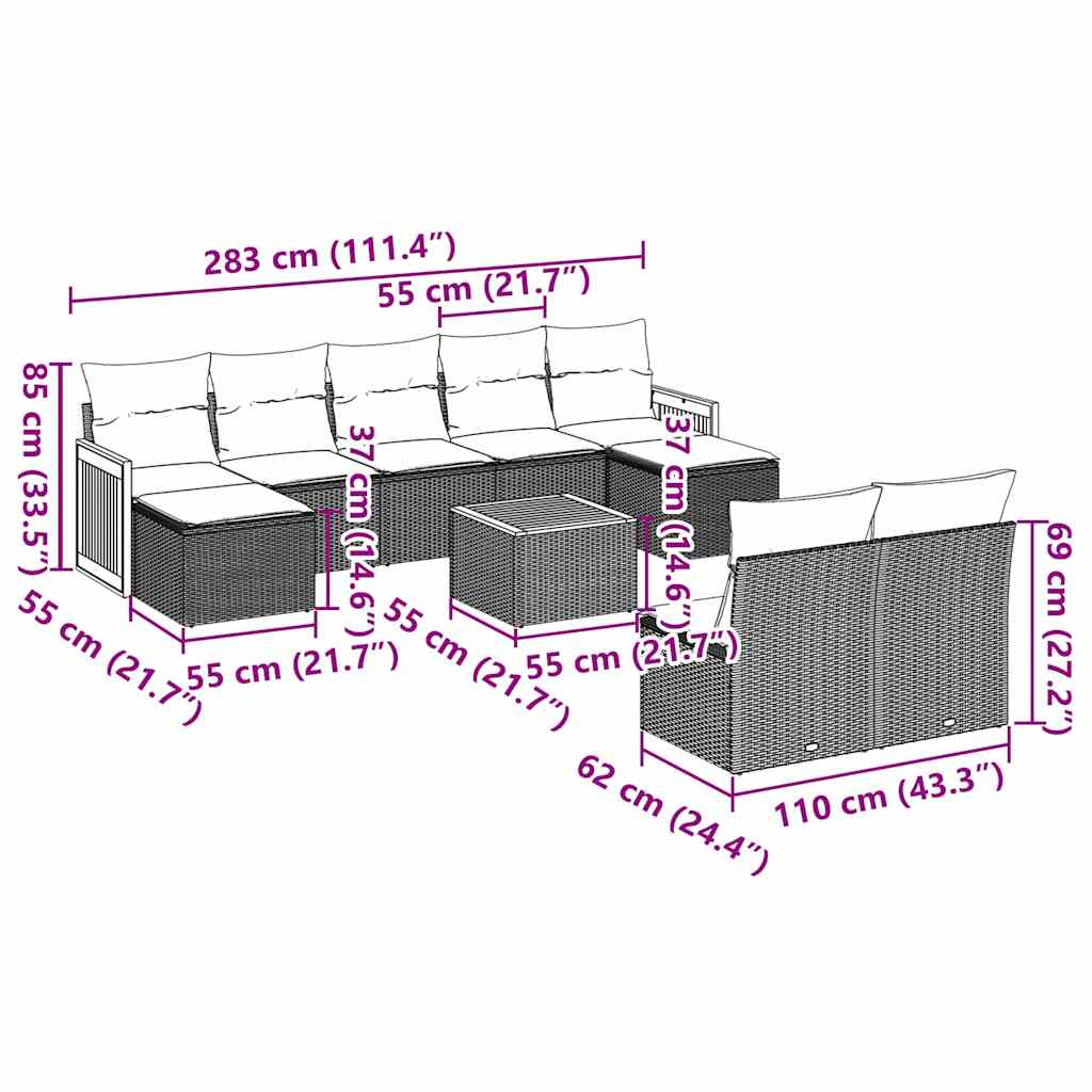 vidaXL Set canapele de grădină cu perne, 10 piese, negru, poliratan