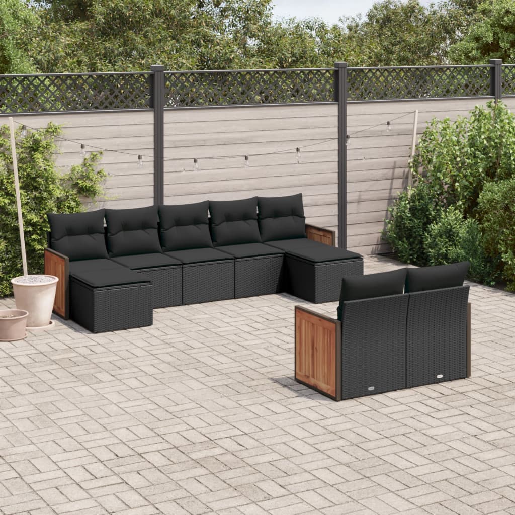 vidaXL Set mobilier de grădină cu perne, 9 piese, negru, poliratan vidaXL Set mobilier de grădină cu perne, 9 piese, negru, poliratan