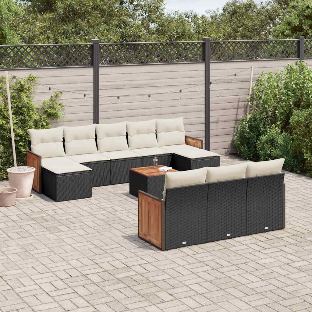 vidaXL Set canapele de grădină cu perne, 11 piese, negru, poliratan vidaXL Set canapele de grădină cu perne, 11 piese, negru, poliratan