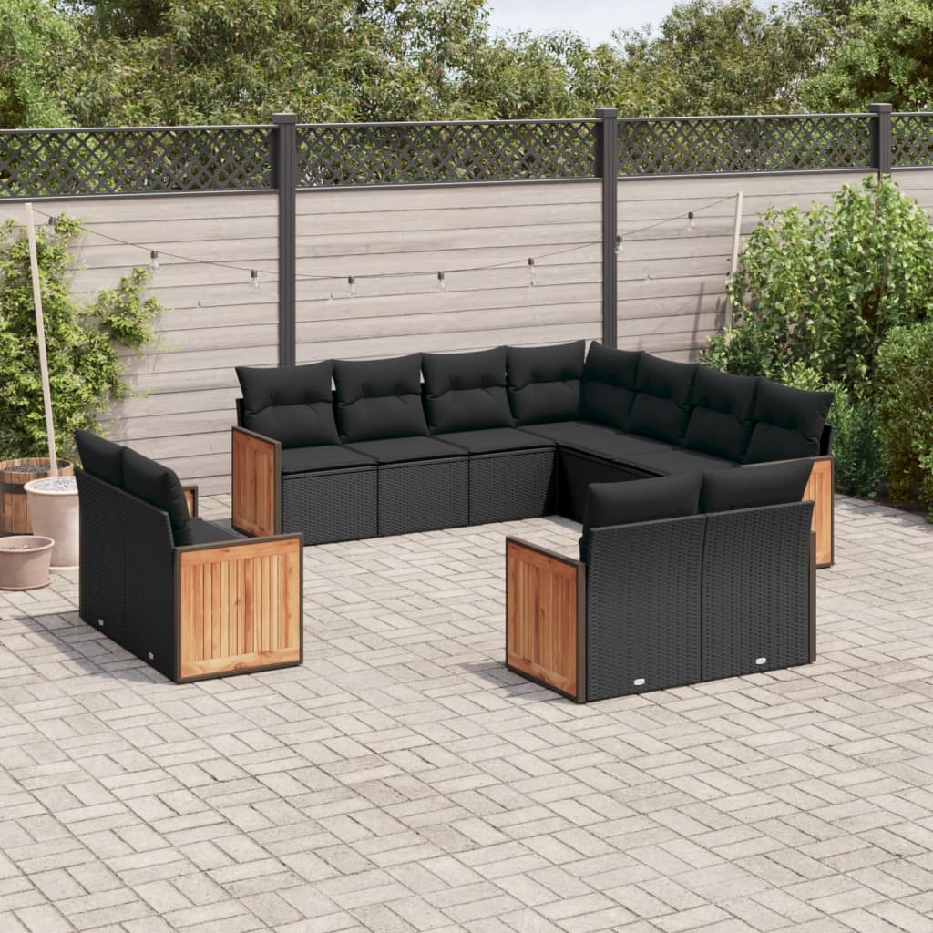 vidaXL Set canapele de grădină cu perne, 11 piese, negru, poliratan vidaXL Set canapele de grădină cu perne, 11 piese, negru, poliratan