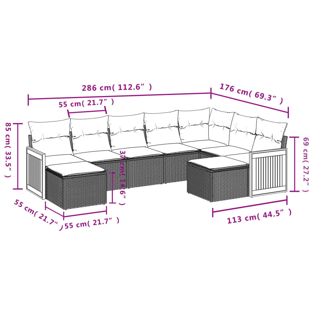 vidaXL Set mobilier de grădină cu perne, 9 piese, negru, poliratan vidaXL Set mobilier de grădină cu perne, 9 piese, negru, poliratan