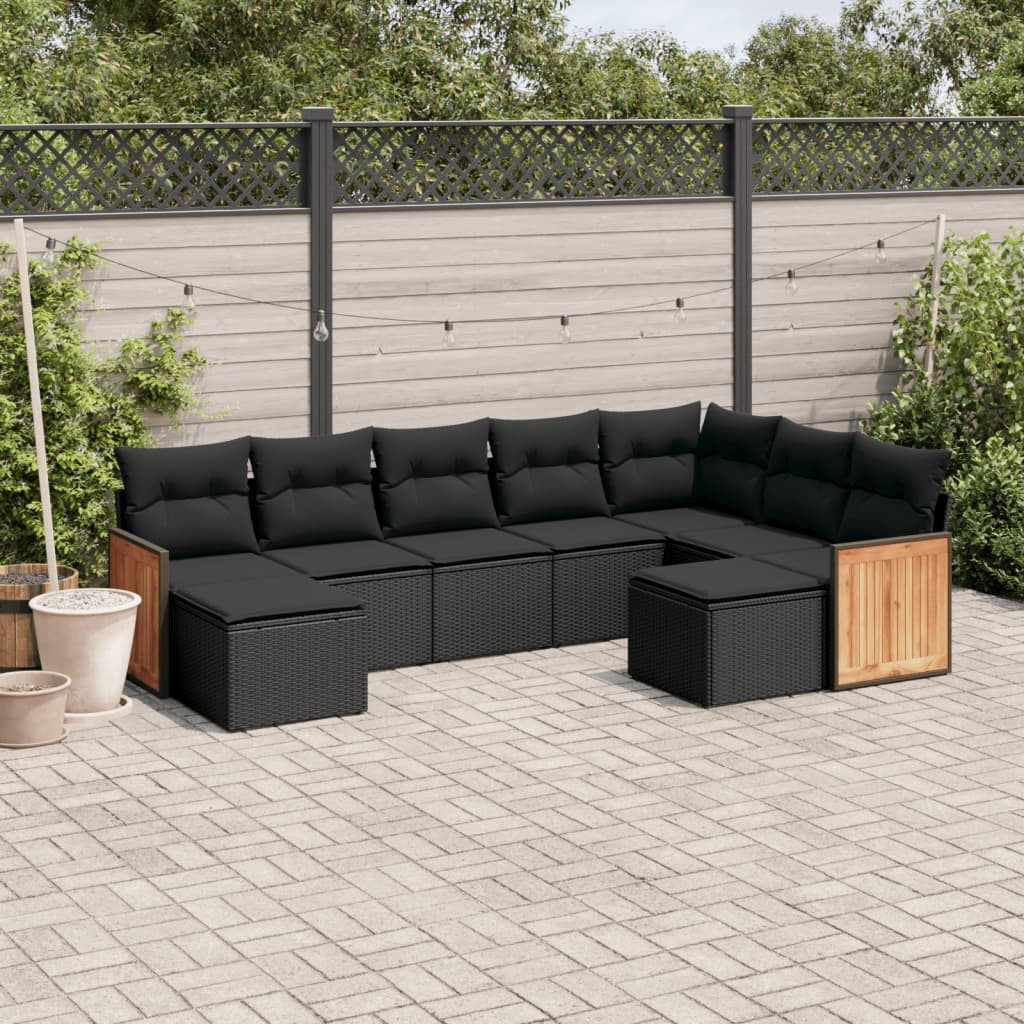 vidaXL Set mobilier de grădină cu perne, 9 piese, negru, poliratan vidaXL Set mobilier de grădină cu perne, 9 piese, negru, poliratan