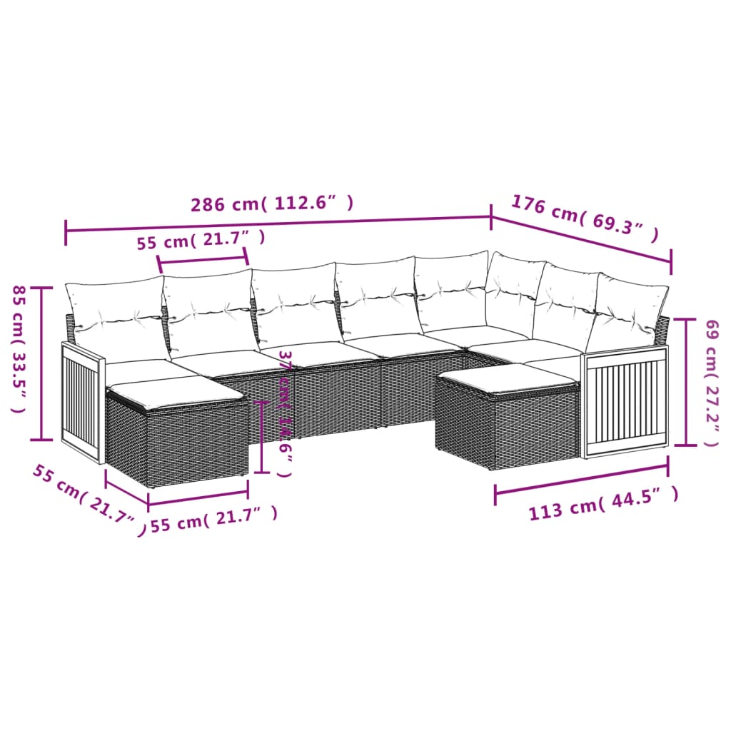 vidaXL Set mobilier de grădină cu perne, 9 piese, negru, poliratan