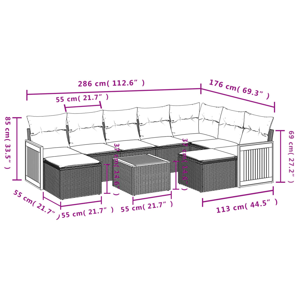 vidaXL Set canapele de grădină cu perne, 10 piese, negru, poliratan