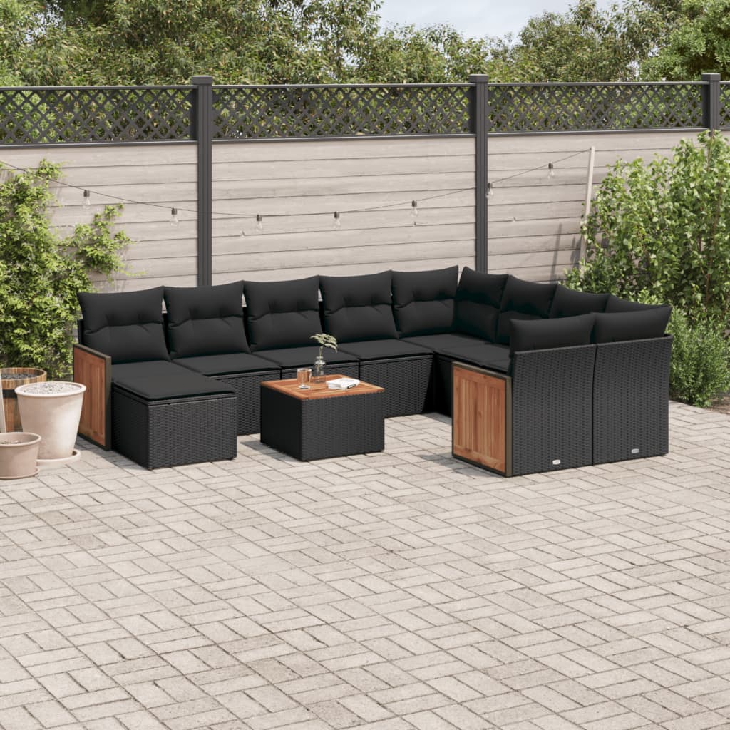 vidaXL Set canapele de grădină cu perne, 11 piese, negru, poliratan vidaXL Set canapele de grădină cu perne, 11 piese, negru, poliratan