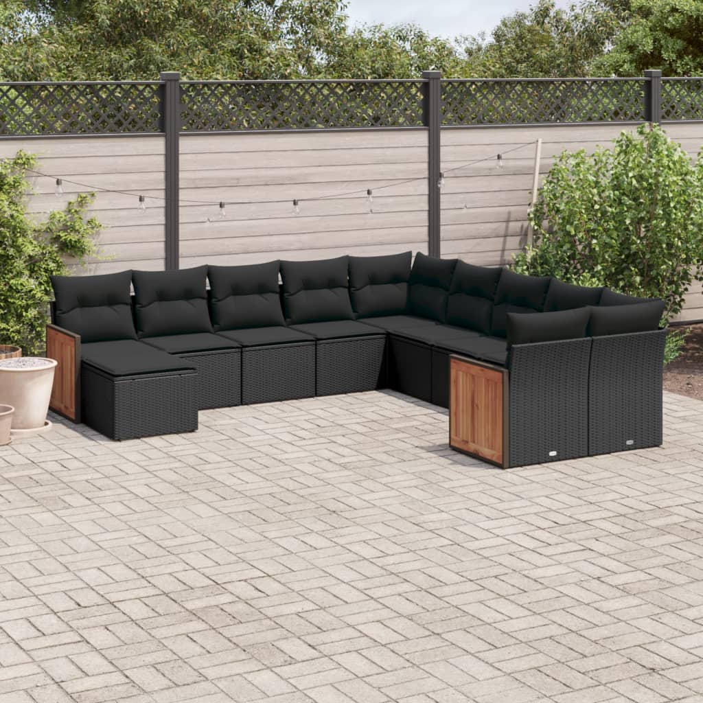 vidaXL Set canapele de grădină cu perne, 11 piese, negru, poliratan vidaXL Set canapele de grădină cu perne, 11 piese, negru, poliratan