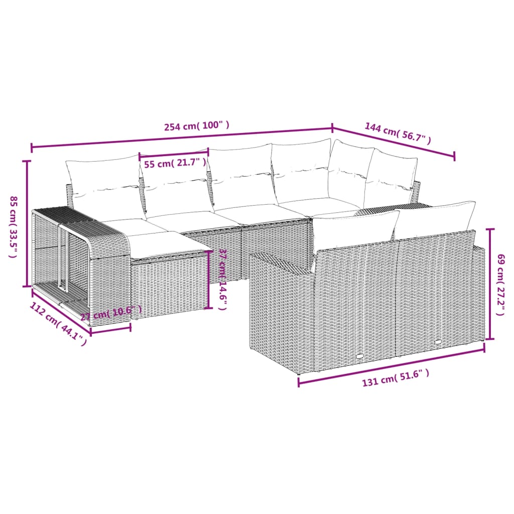 vidaXL Set mobilier de grădină cu perne, 10 piese, gri, poliratan vidaXL Set mobilier de grădină cu perne, 10 piese, gri, poliratan