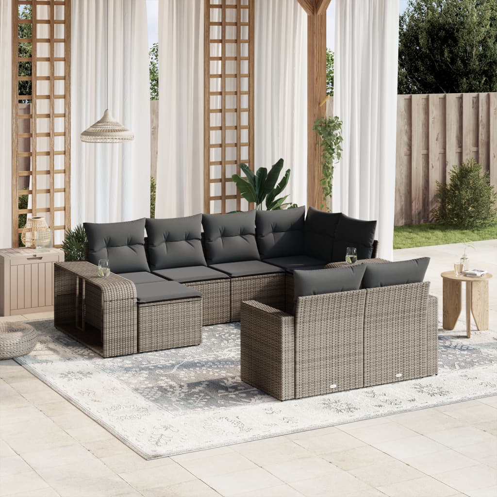 vidaXL Set mobilier de grădină cu perne, 10 piese, gri, poliratan vidaXL Set mobilier de grădină cu perne, 10 piese, gri, poliratan