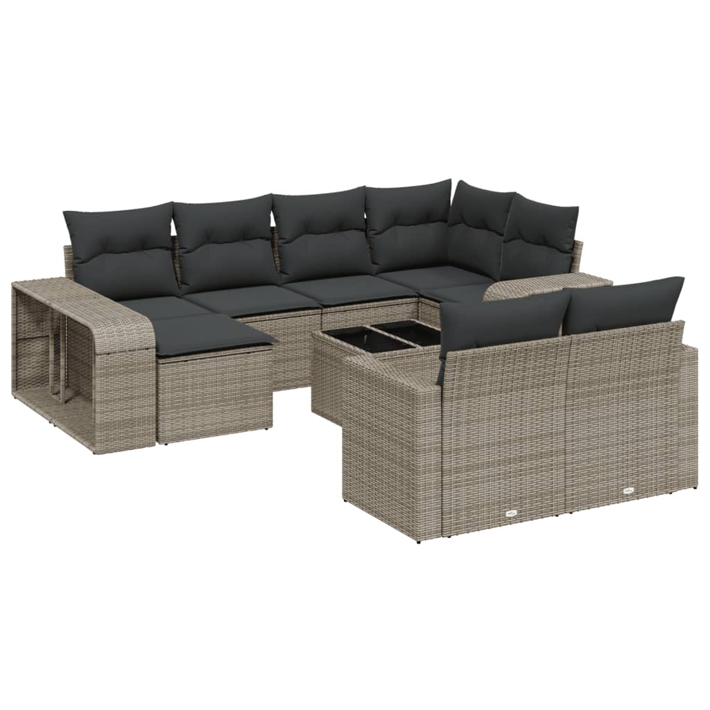 vidaXL Set canapele de grădină cu perne, 11 piese, gri, poliratan vidaXL Set canapele de grădină cu perne, 11 piese, gri, poliratan