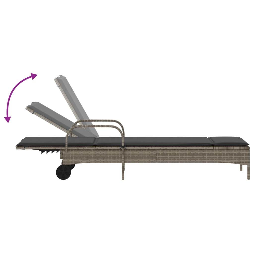 vidaXL Șezlonguri de plajă cu perne, 2 buc., gri deschis, poliratan