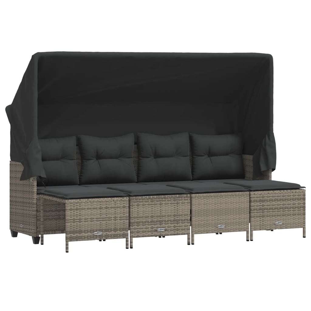 vidaXL Set canapea de grădină cu perne, 5 piese, gri, poliratan vidaXL Set canapea de grădină cu perne, 5 piese, gri, poliratan