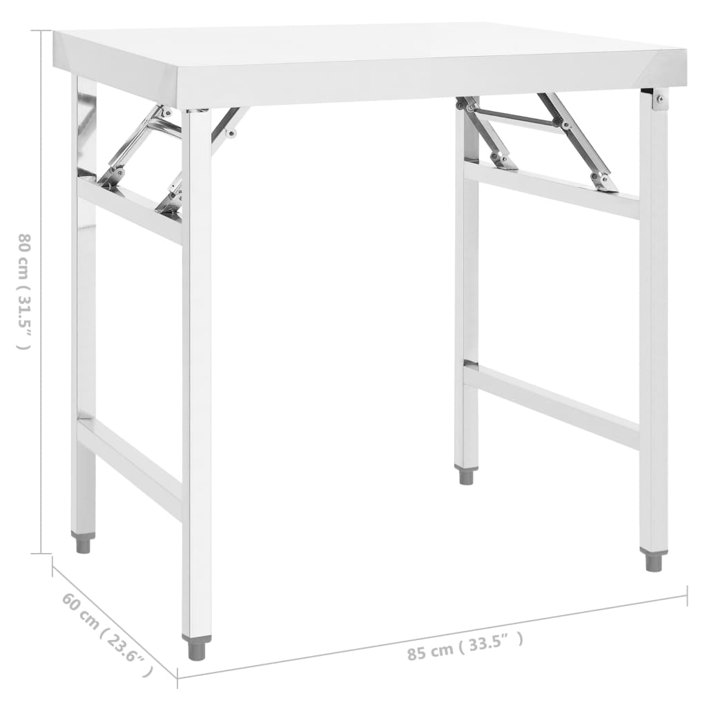 vidaXL Masă lucru bucătărie pliabilă, 85 x 60 x 80 cm, oțel inoxidabil vidaXL Masă lucru bucătărie pliabilă, 85 x 60 x 80 cm, oțel inoxidabil