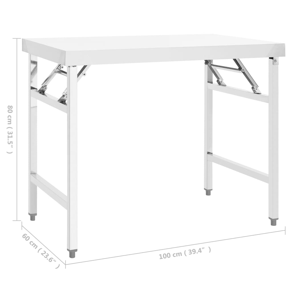 vidaXL Masă lucru bucătărie pliabilă, 100 x 60 x 80 cm oțel inoxidabil vidaXL Masă lucru bucătărie pliabilă, 100 x 60 x 80 cm oțel inoxidabil