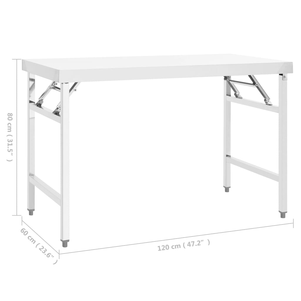 vidaXL Masă lucru bucătărie pliabilă, 120 x 60 x 80 cm oțel inoxidabil vidaXL Masă lucru bucătărie pliabilă, 120 x 60 x 80 cm oțel inoxidabil