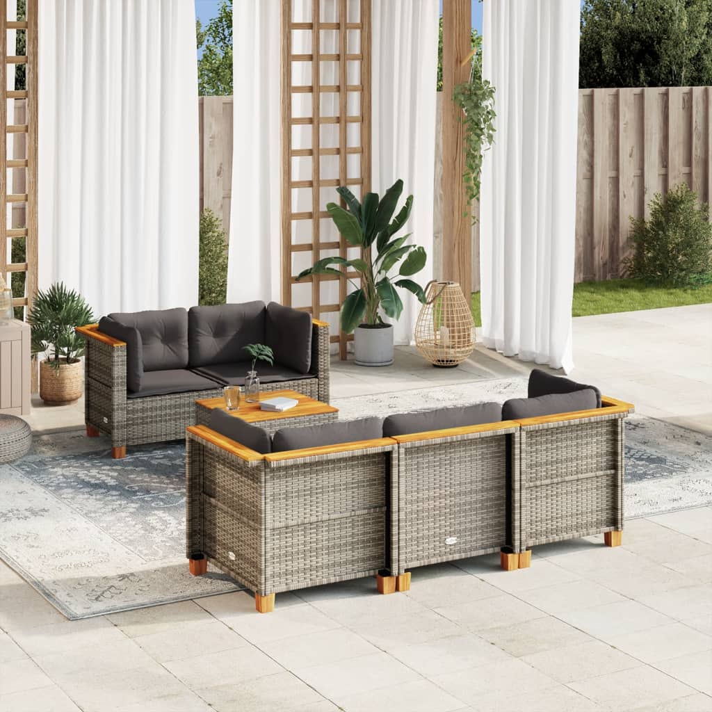 vidaXL Set mobilier grădină cu perne, 6 piese, gri, poliratan vidaXL Set mobilier grădină cu perne, 6 piese, gri, poliratan