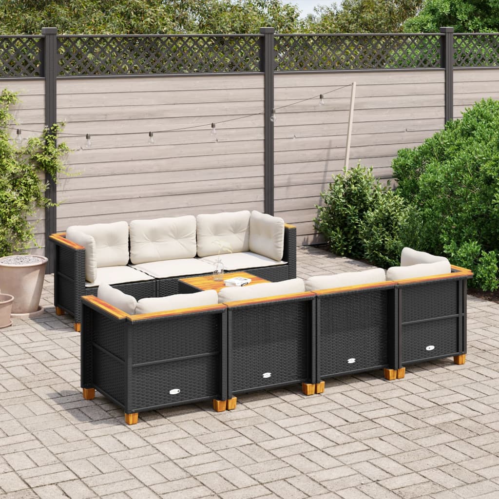 vidaXL Set mobilier de grădină cu perne, 8 piese, negru, poliratan vidaXL Set mobilier de grădină cu perne, 8 piese, negru, poliratan