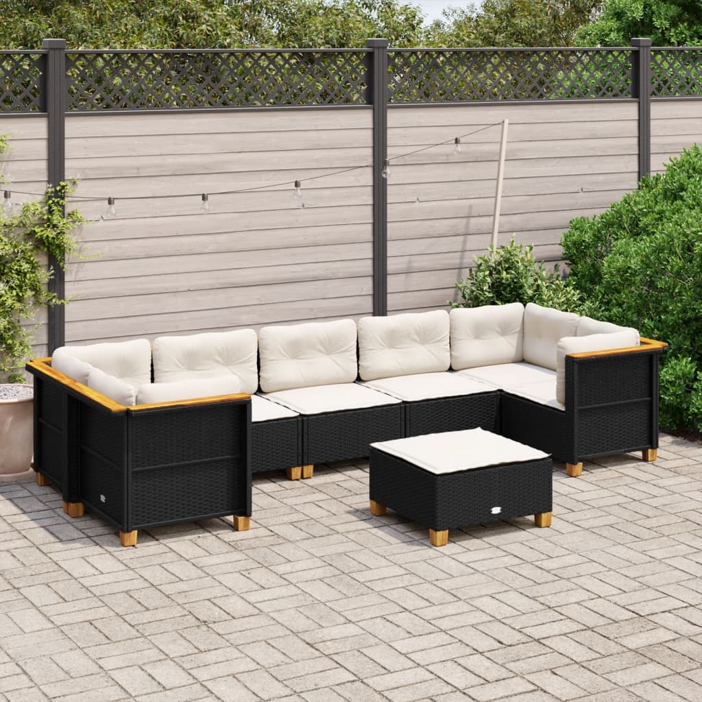 vidaXL Set mobilier de grădină cu perne, 8 piese, negru, poliratan vidaXL Set mobilier de grădină cu perne, 8 piese, negru, poliratan