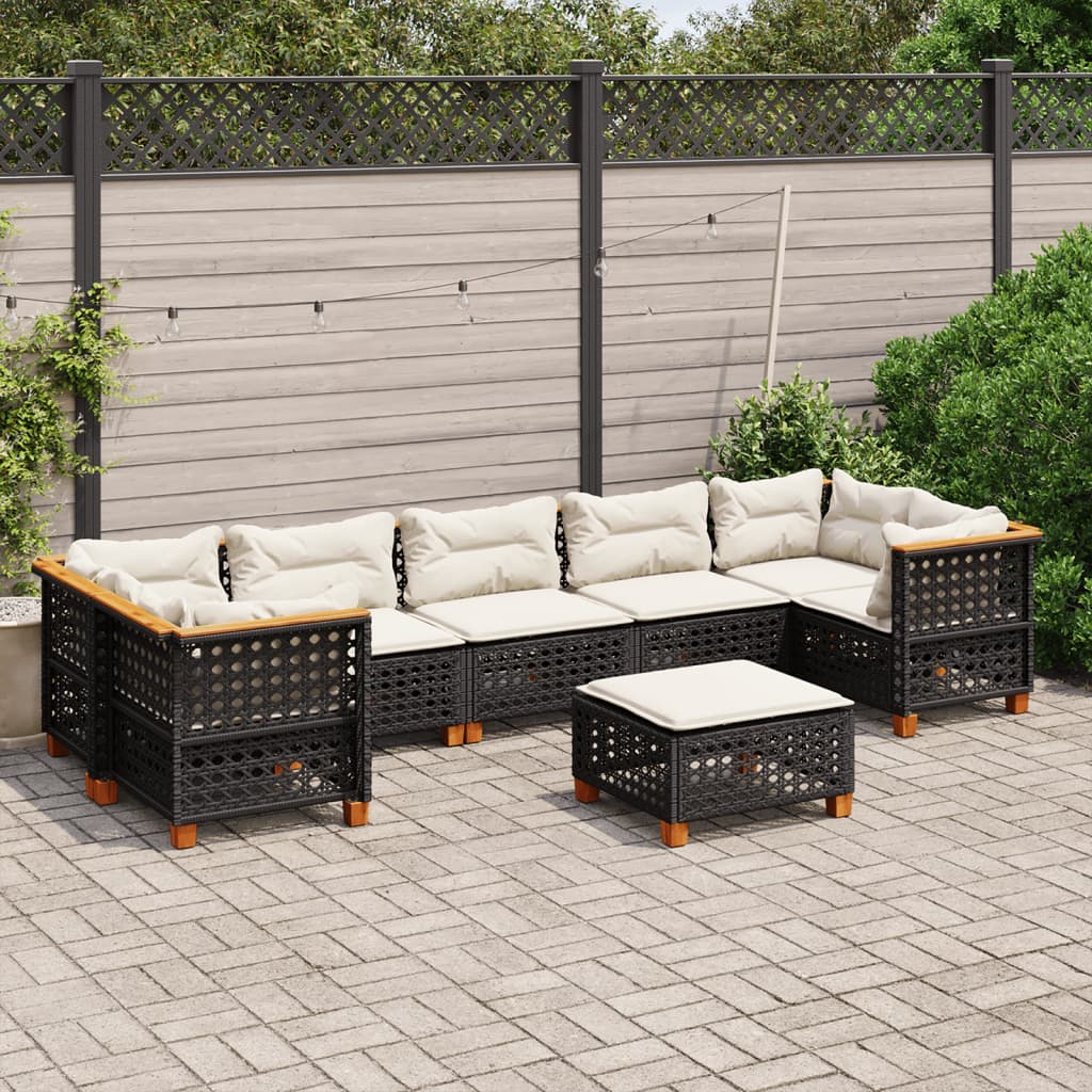 vidaXL Set mobilier de grădină cu perne, 8 piese, negru, poliratan vidaXL Set mobilier de grădină cu perne, 8 piese, negru, poliratan