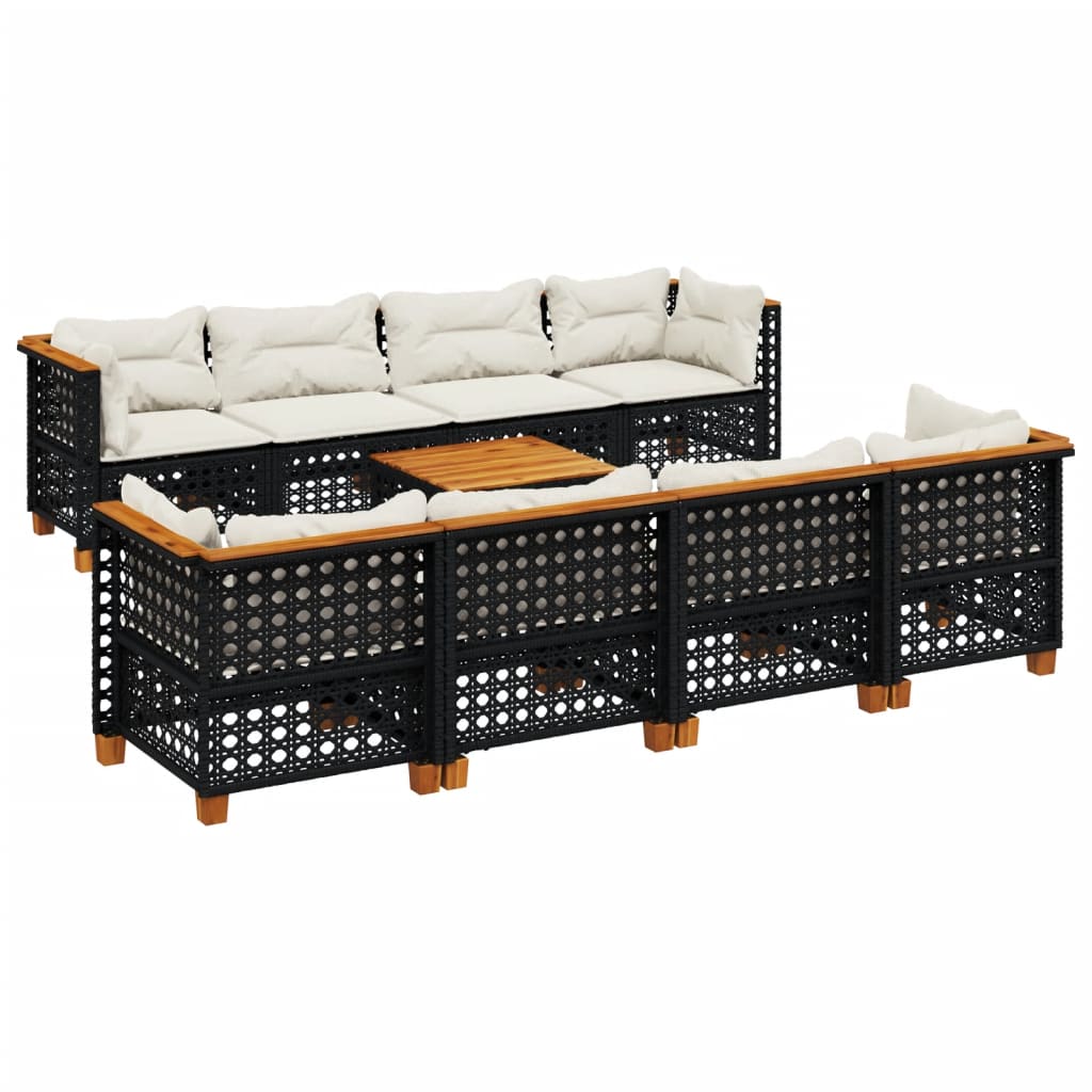 vidaXL Set mobilier de grădină cu perne, 9 piese, negru, poliratan